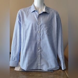 Johnston & Murphy XXXL 3XL Button Down 100% Cotton Blue Plaid Dress Shirt